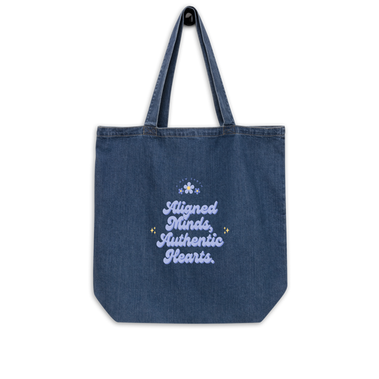 "Aligned Minds" Organic denim tote bag